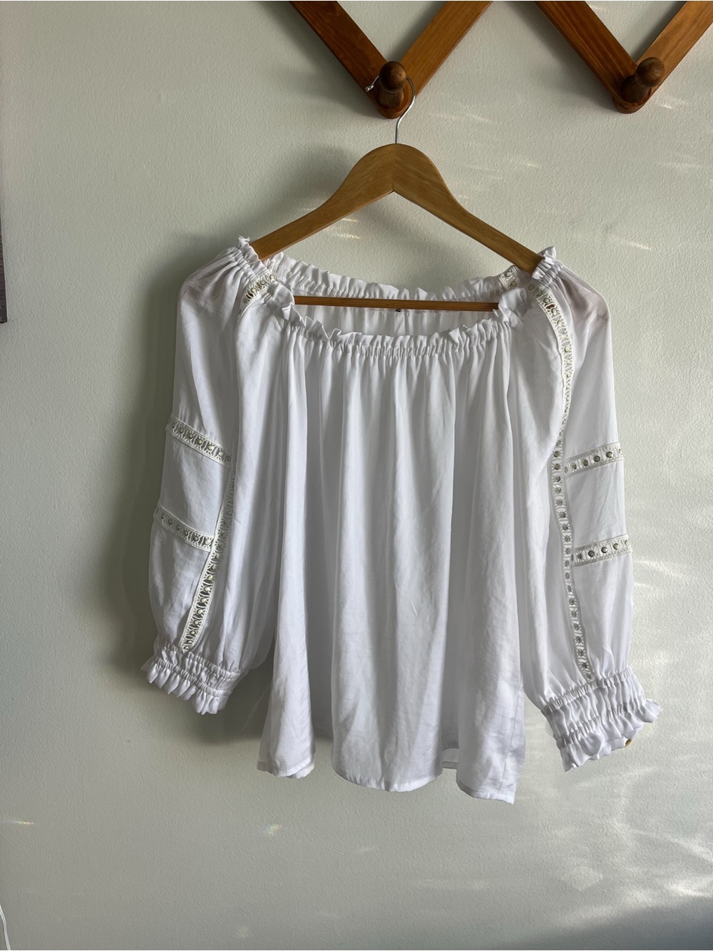 White Off-Shoulder Peasant Blouse - Women Tops